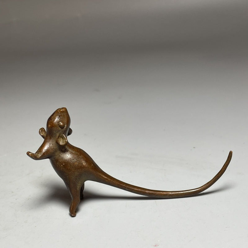 Antique Solid Copper Zodiac Lucky Long Tail Mouse