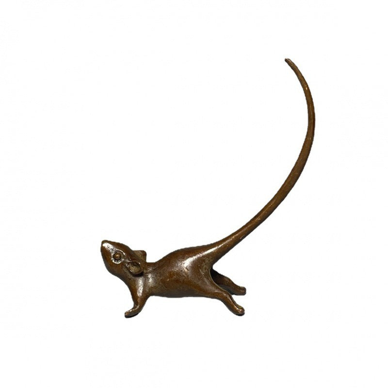 Antique Solid Copper Zodiac Lucky Long Tail Mouse