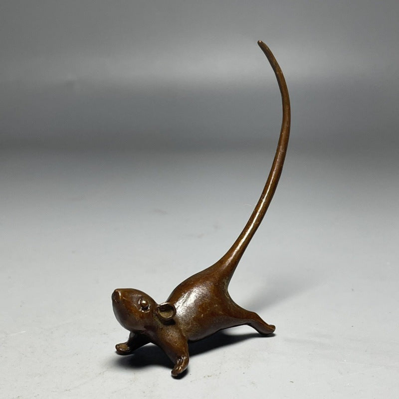 Antique Solid Copper Zodiac Lucky Long Tail Mouse