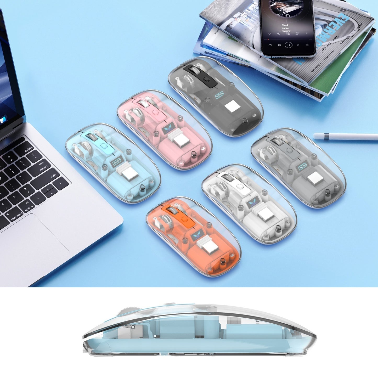 Transparent Magnetic Three-mode Wireless Bluetooth-compatible Mouse