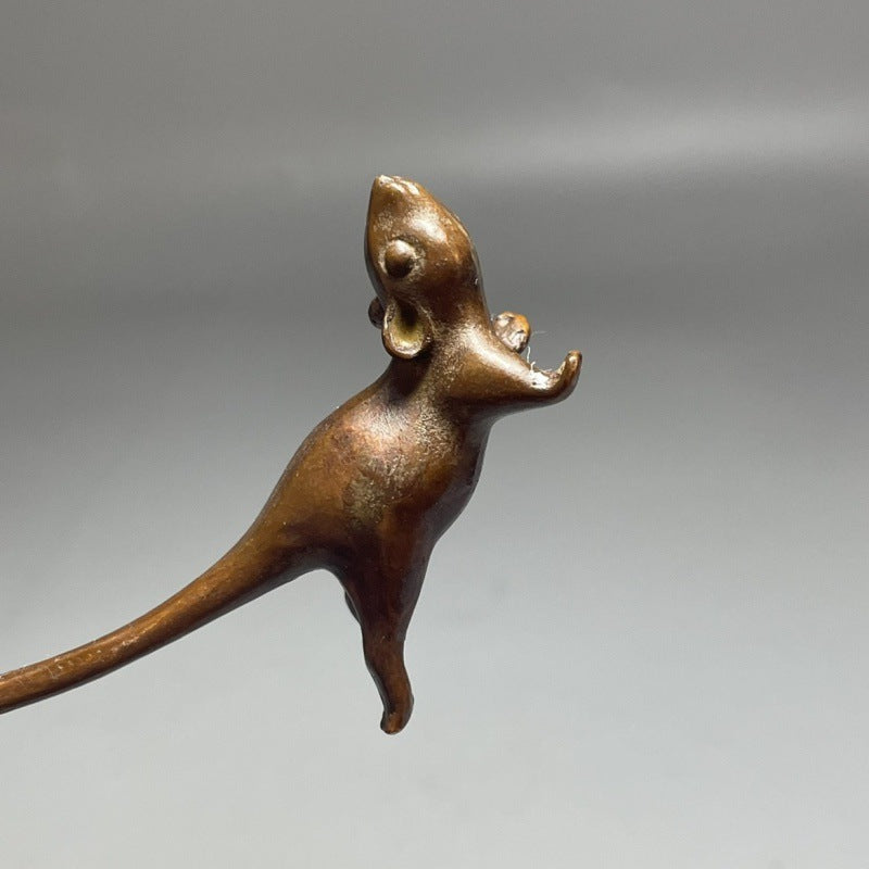 Antique Solid Copper Zodiac Lucky Long Tail Mouse